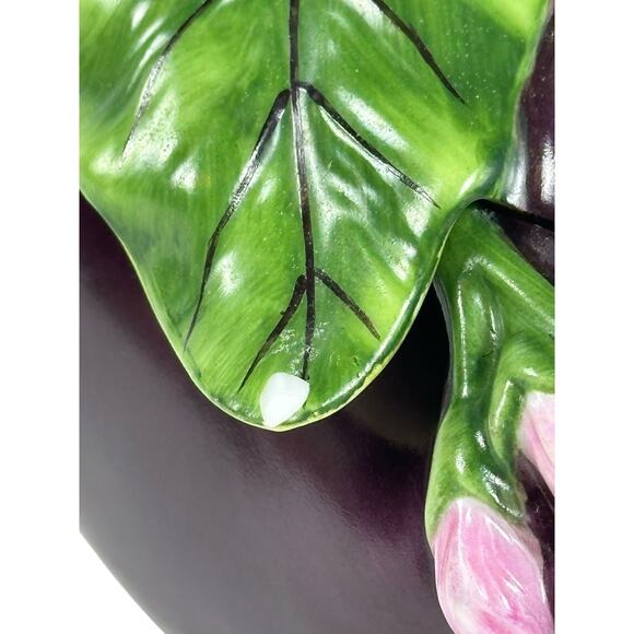 Fitz and Floyd Classics Eggplant Candy Dish/Trinket Dish Pink Flowers - Picture 2 of 11